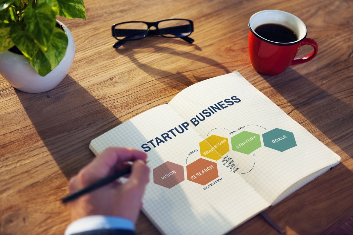 open notebook with startup plan